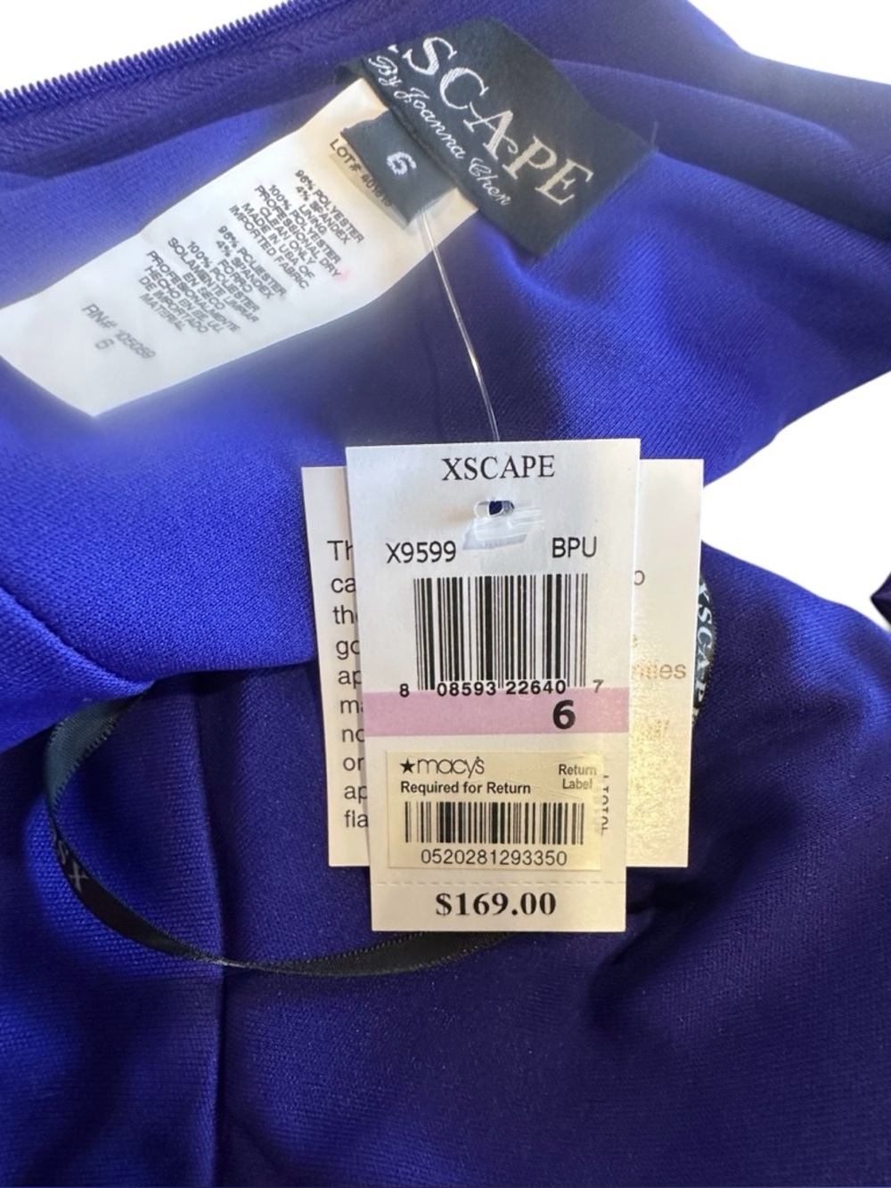 NWT Xscape Cocktail Dress Royal Blue/Purple Ruched One Shoulder Satin Mini Sz 6 - Picture 10 of 12